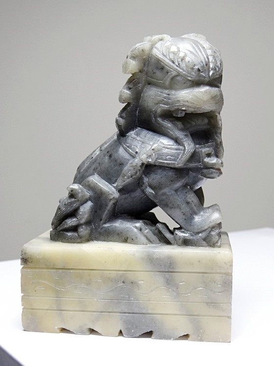 Image 1 of Pair of small Dogs/Lions Foo carved soapstone vintages