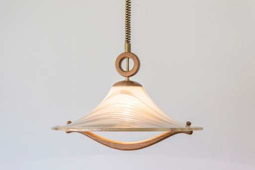 Large 1970s Cristallux Organic Brutalist Rise & Fall Pendant – Handarbeit West Germany – Acrylic & Solid Wood