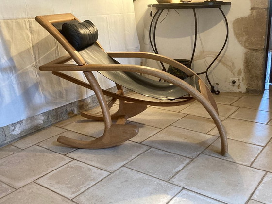 Transat Design Sessel – Kreation 1990/91 – Originalstück – Bernard Bouchault, Leder, Holz (photo 3 of 9)