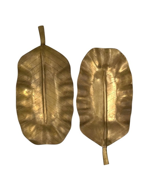 Set Hollywood Regency di 2 ciotole in ottone a forma di foglie, Italia anni '70