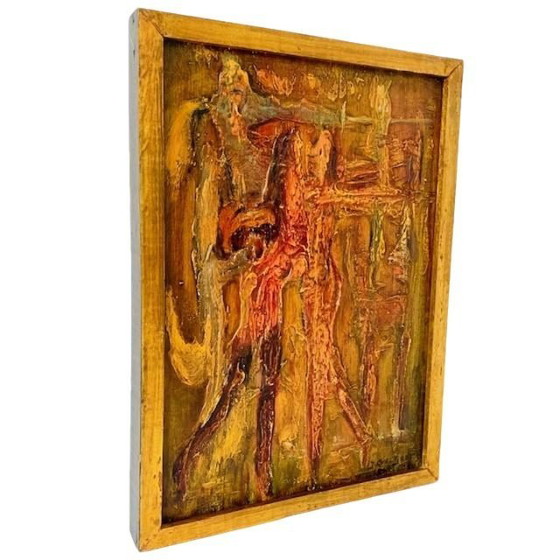 Image 1 of Abstract oil on wood impasto painting J. Dieltjens 1960s