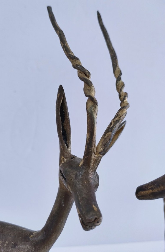 Image 1 of four gazelle antelope sculptures vintage brass