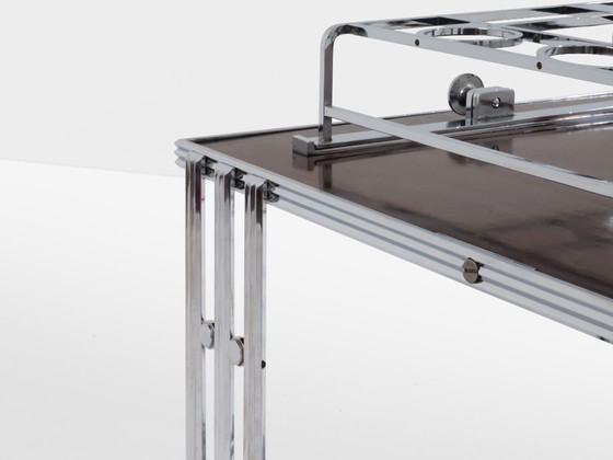 Image 1 of Tavolo da bar modernista francese in noce nichelato 1930