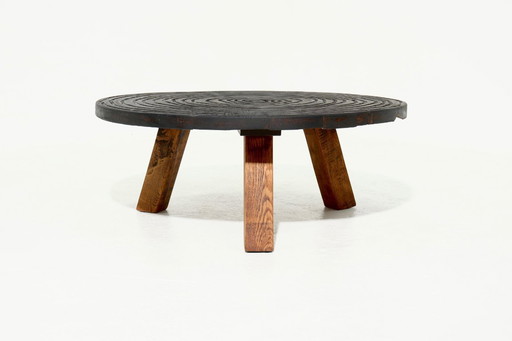 Vintage Artisan Round Tripod Coffee Table 1960s