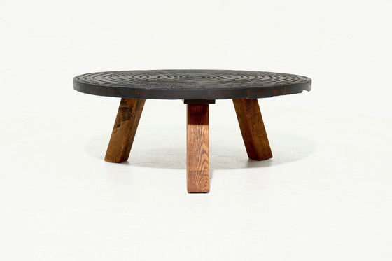 Image 1 of Vintage Artisan Round Tripod Coffee Table 1960s