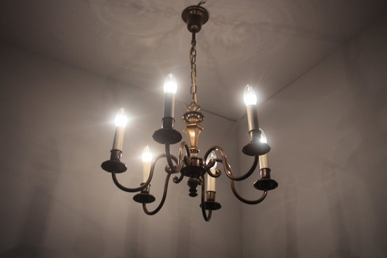 Image 1 of Vintage kroonluchter met zes armen, jaren 1970.