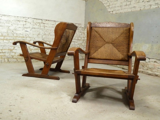 Armchairs in Oak and Straw, France, 1950s, Set of 2 (photo 4 of 5)