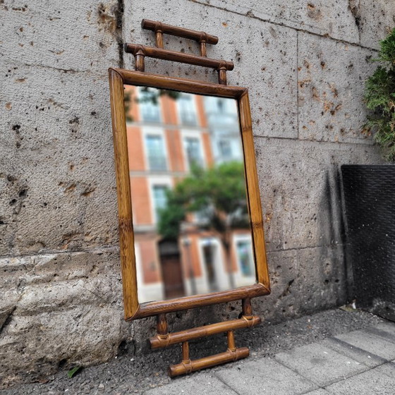 Image 1 of Koloniale spiegel met bamboe frame, 1900 - Frankrijk
