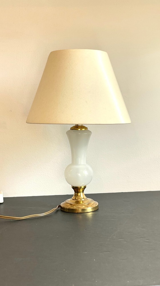 Image 1 of LAMPE Verre OPALIN et Laiton VINTAGE