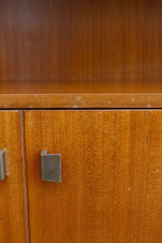 Image 1 of Jaren 50 buffetkast met blauwe en glazen schuifdeur