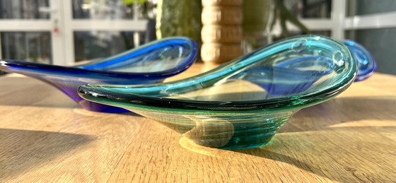 Image 1 of Set di 3 ciotole in vetro della Nuova Scozia, fatte a mano, blu/verde, stile vintage, Canada