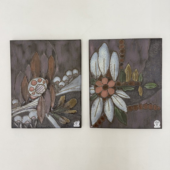 Image 1 of Plaques murales florales en céramique Rusha Handarbeit, 1970