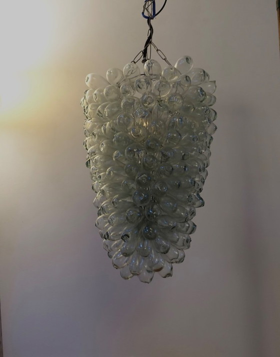 Image 1 of Lámpara de techo/araña de cristal transparente con forma de uva, años 70