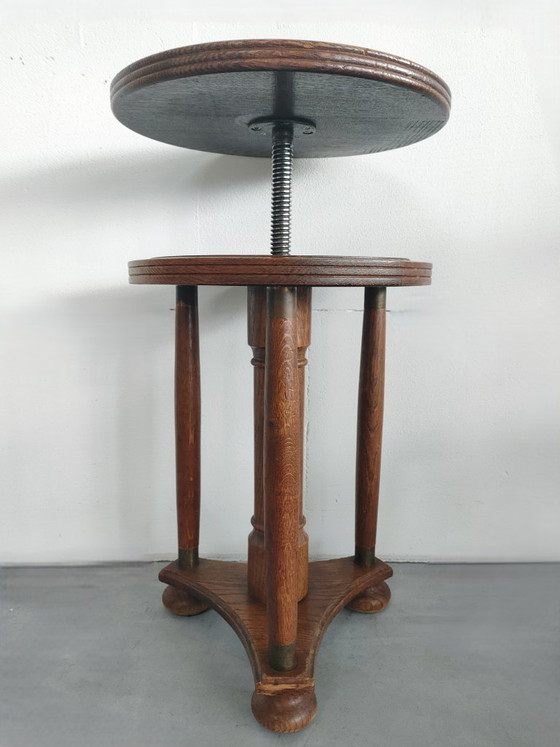 Taburete de piano antiguo estilo Art Déco/Escuela de Ámsterdam (altura regulable), c. 1920-1930 – Wood (photo 11 of 11)
