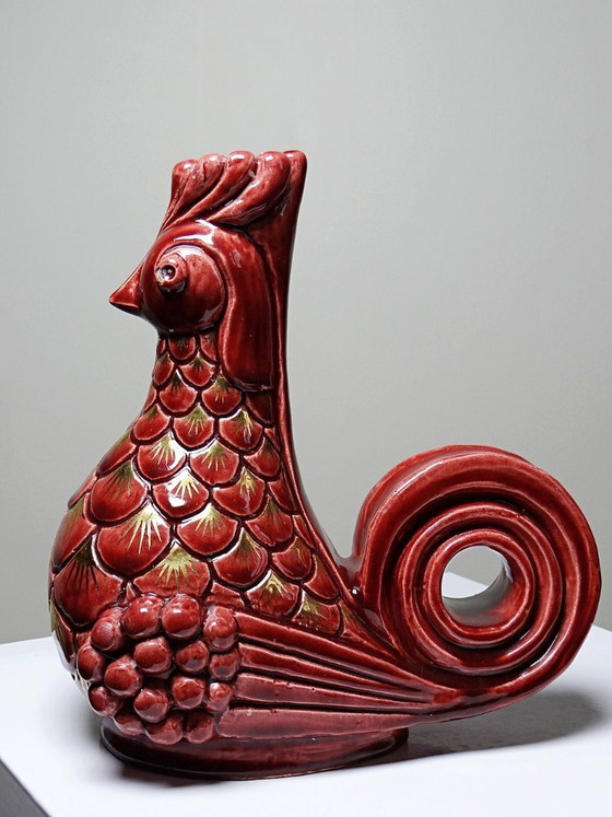 Image 1 of Par de candelabros de cerámica vidriada con forma de gallo, firmados por A.G. Roger, 1948.