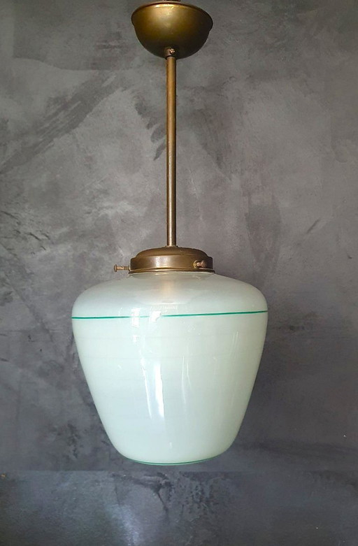 Lampe suspendue conique en verre Vintage Art Deco avec fixation