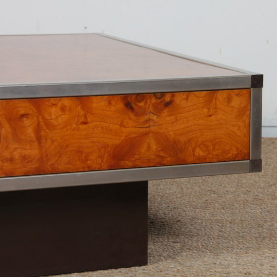 Image 1 of Square coffee table in burl wood in the style of Willy Rizzo, 1970