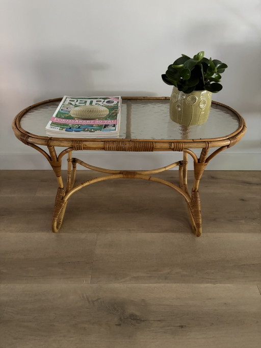 Rattan coffee table by Rohé Noordwolde, 1960s – salontafels, Glass