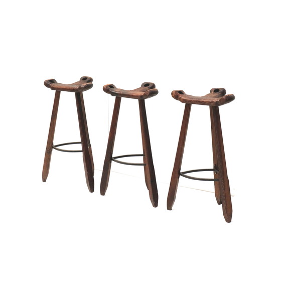 Image 1 of 3x Vintage Spaanse Brutalist ‘Marbella’ Kruk van Confonorm, Jaren 70