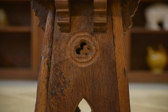 Brutalist oak stool from the early 20th century. (photo 4 of 5)