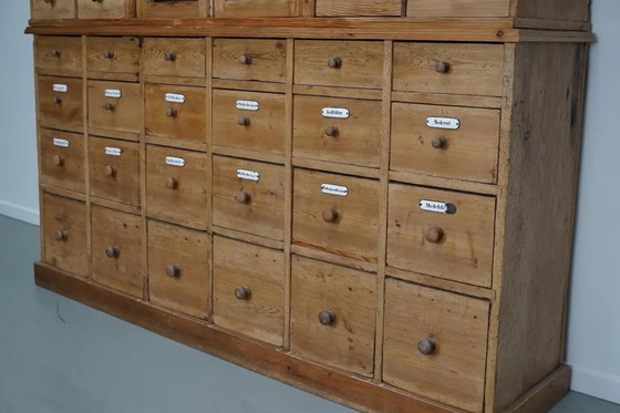 Image 1 of Large antique German apothecary cabinet / display cabinet in pine, early 20th century
