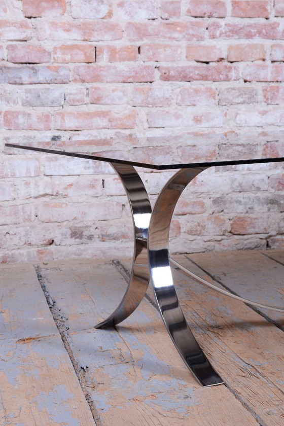 Table de Salle à Manger Originale Mid-Century, Acier Chromé, Verre, Italie, Années 60 – Osvaldo Borsani (photo 7 of 8)
