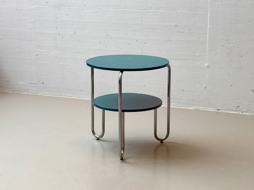 Bauhaus loop table with petrol-colored Resopal coating, 1960s