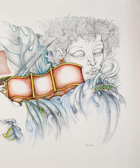 Image 1 of "Violist" Gesigneerde Lithografie door Giuliano Pini, genummerd, Set: 125