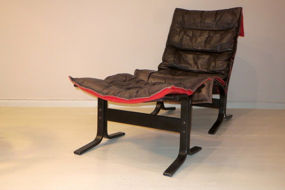 Image 1 of Westnofa Patinated Leather Lounge Chair with Footrest, Norway 1960s