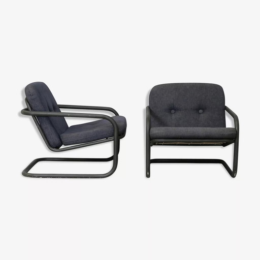 2x Fauteuils Édition Prisunic Acier Tubulaire et Coussins Mousses, France, 1973