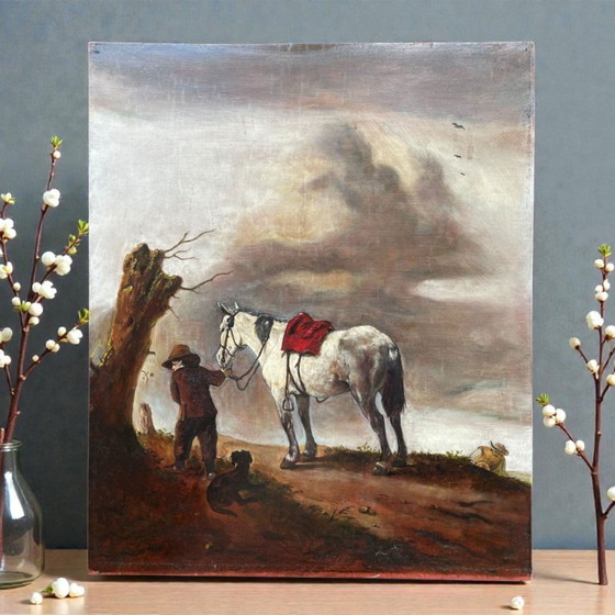 Image 1 of Reproduction par George Boellaard du tableau à l'huile « Cheval gris » de Wouwermans