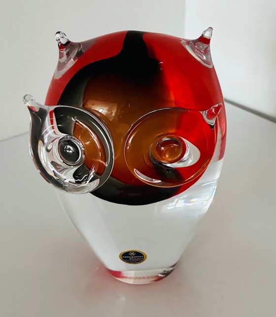 Image 1 of Glasobjekt „Eule“, Kunstkristall Bohemia