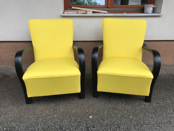 Set di Poltrone Art Déco Gialle, anni '20 – Legno, Cotone, Art Deco (photo 5 of 8)