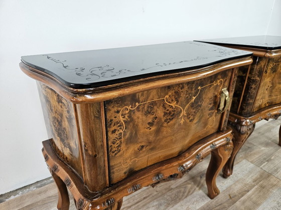 Image 1 of Comodini Chippendale anni '50 con vetro nero