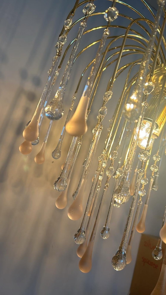 Image 1 of 3 stuks vintage Italiaanse Teatdrop kroonluchters pegels roze 