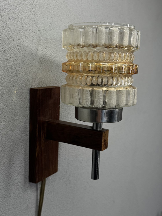 Image 1 of Vintage wall lamp with glass and wood