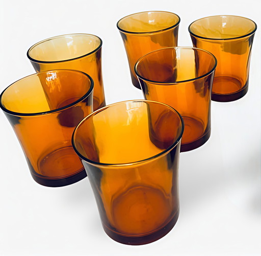 Amber colored Seventies Duralex Drinking Glasses, Set Of 6