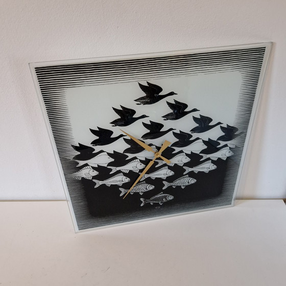 Image 1 of M.C. Escher wall clock air and water 1992/2000 design wall clock