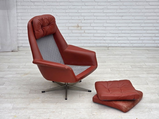Image 1 of 1970s, Danish design by H.W.Klein, swivel armchair, furniture leather.