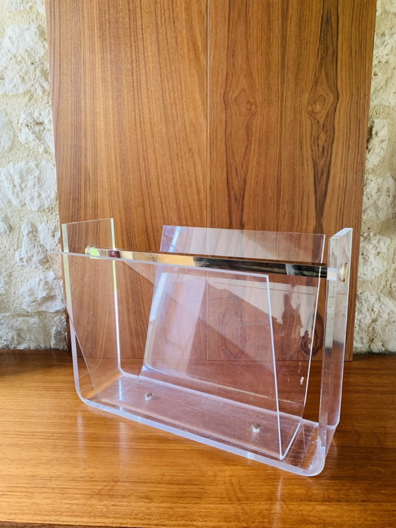 Image 1 of Zeitschriftenständer aus Plexiglas und Messing, 1970er Jahre