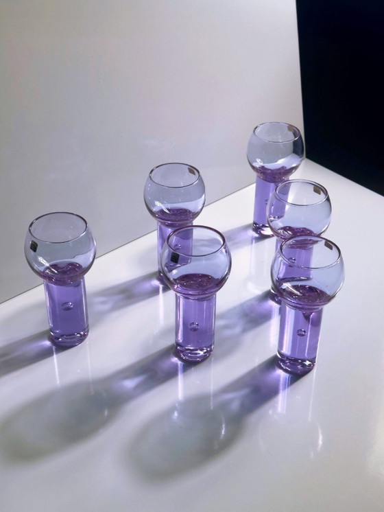 Image 1 of 6 Vintage Aperitif Gläser Sergio Asti Chamäleon Aperitivo Alexandrit Brutalist Space Age Drink Gläser Bubble Neodymium Italien 7