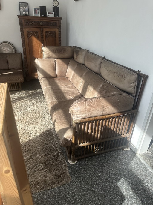 Montis Original Bankstel Met Tafel Rotan/Leer – banken, Leather, Rattan