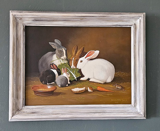 Image 1 of Jan van der Meer (1942-2024) Cinq lapins avec une feuille de chou