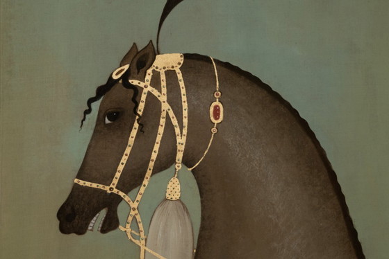 Image 1 of Painted canvas depicting a brown-coated Indian horse in profile. Contemporary.