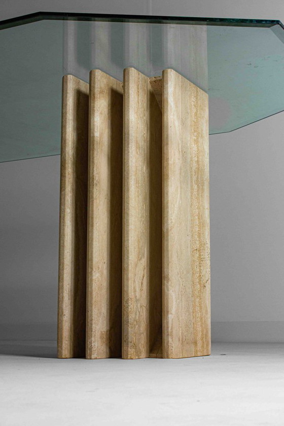 Image 1 of Postmodern travertine dining table – 1970s style