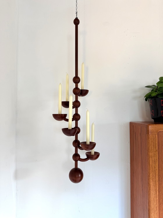 Image 1 of Chandelier suspendu vintage danois en teck, années 1960
