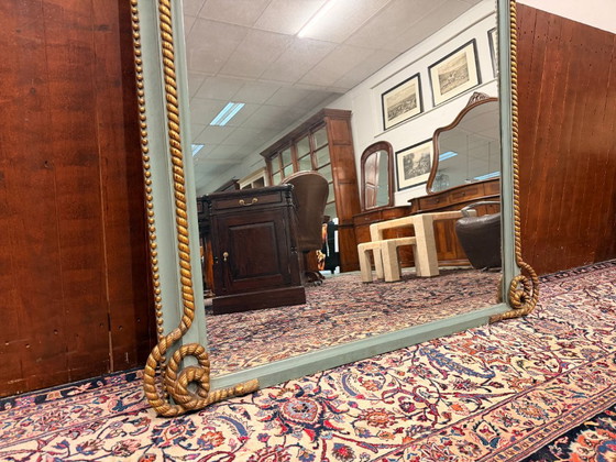 Large Antique English Maritime Mirror with Ship's Knot – Glass, Wood (photo 5 of 10)