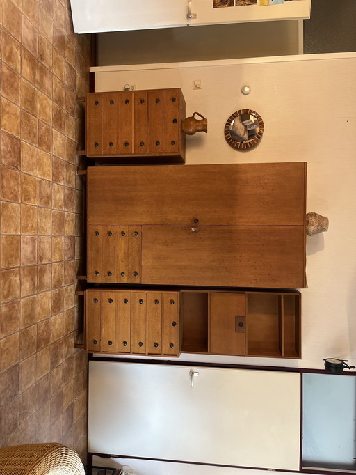 Vintage kastenset van teak fineer