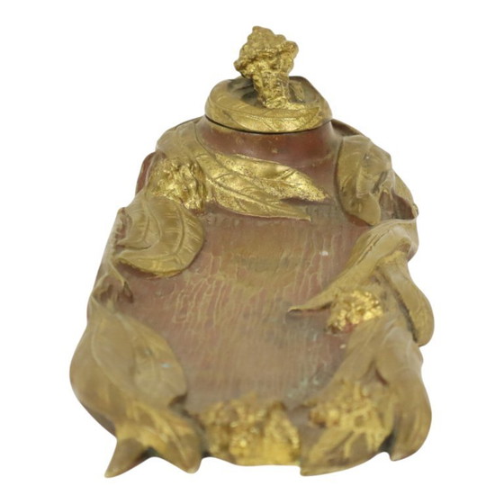 Image 1 of Bronze Art Nouveau Inkwell Pen Holder
