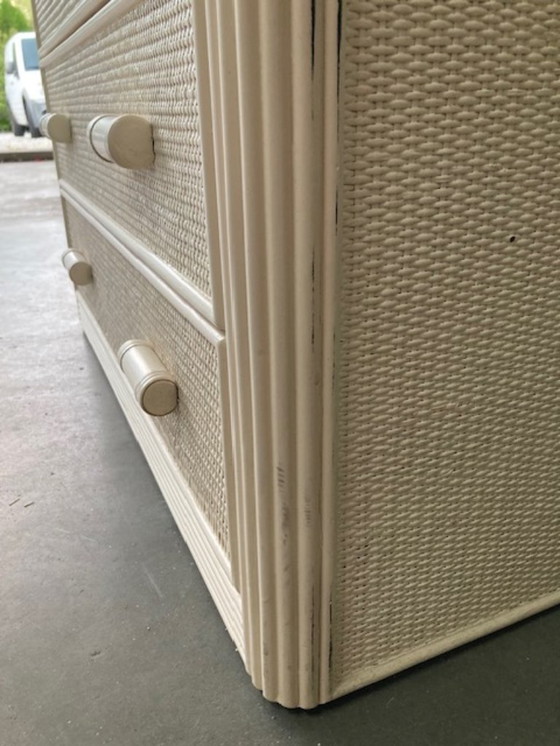 Image 1 of Vintage gebroken wit rotan, bamboe ladekast, jaren 80